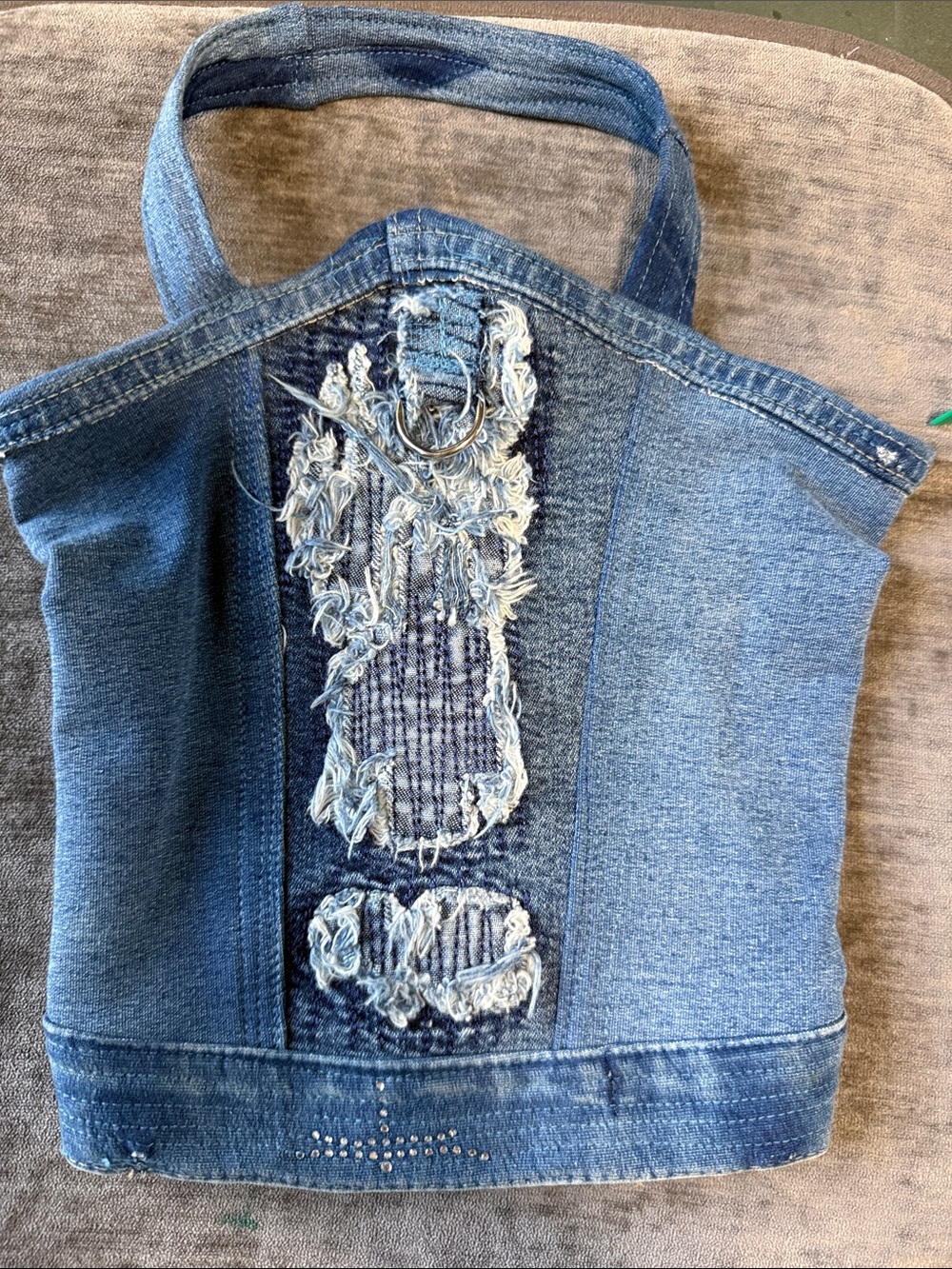 Denim Blue  Dog Jeans  with Distressed Patch
